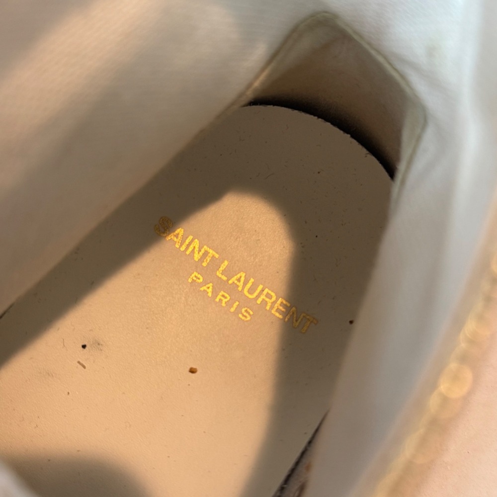 Distressed Calfskin Bedford Logo-Appliqued Hightop Sneakers 6.5 Gold Cream White - Picture 10 of 14